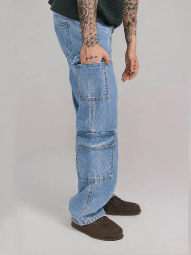 Unbound Stride Utility Denim Cargo in Vintage Blue, image 3