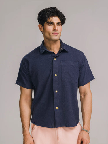 Inkwell Flannel Boxy Shirt in Neon Navy, image 1