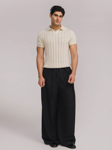 Ecru Resonance Cable Knit Polo in Cannoli Cream, image 2