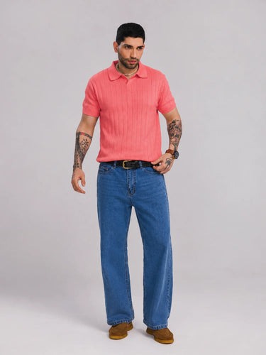 Roseline Drop-Needle Knit Polo