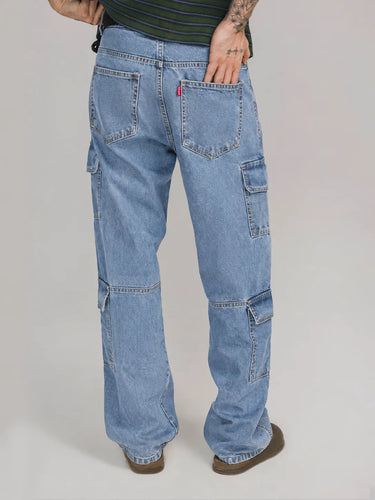 Unbound Stride Utility Denim Cargo in Vintage Blue, image 4