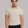 Ecru Resonance Cable Knit Polo in Cannoli Cream, image 1