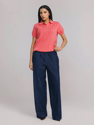 Roseline Drop-Needle Knit Polo in Tea Rose, image 2