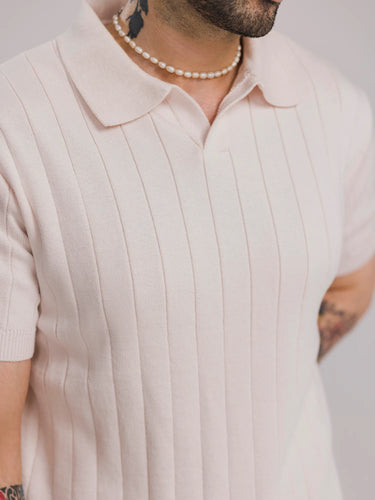 Blush Hour Drop-Needle Knit Polo in Dawn Pink, image 3
